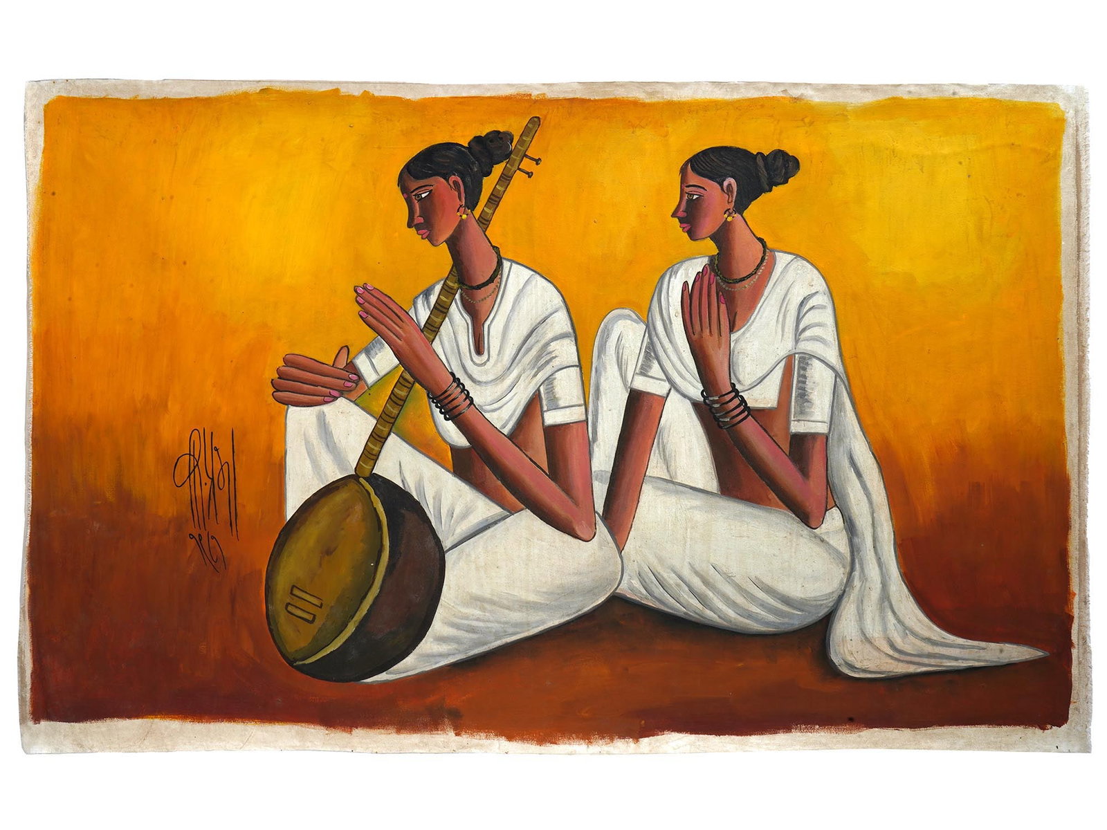 B PRABHA INDIAN PORTRAIT OIL PAINTING W COA (1 of 5)