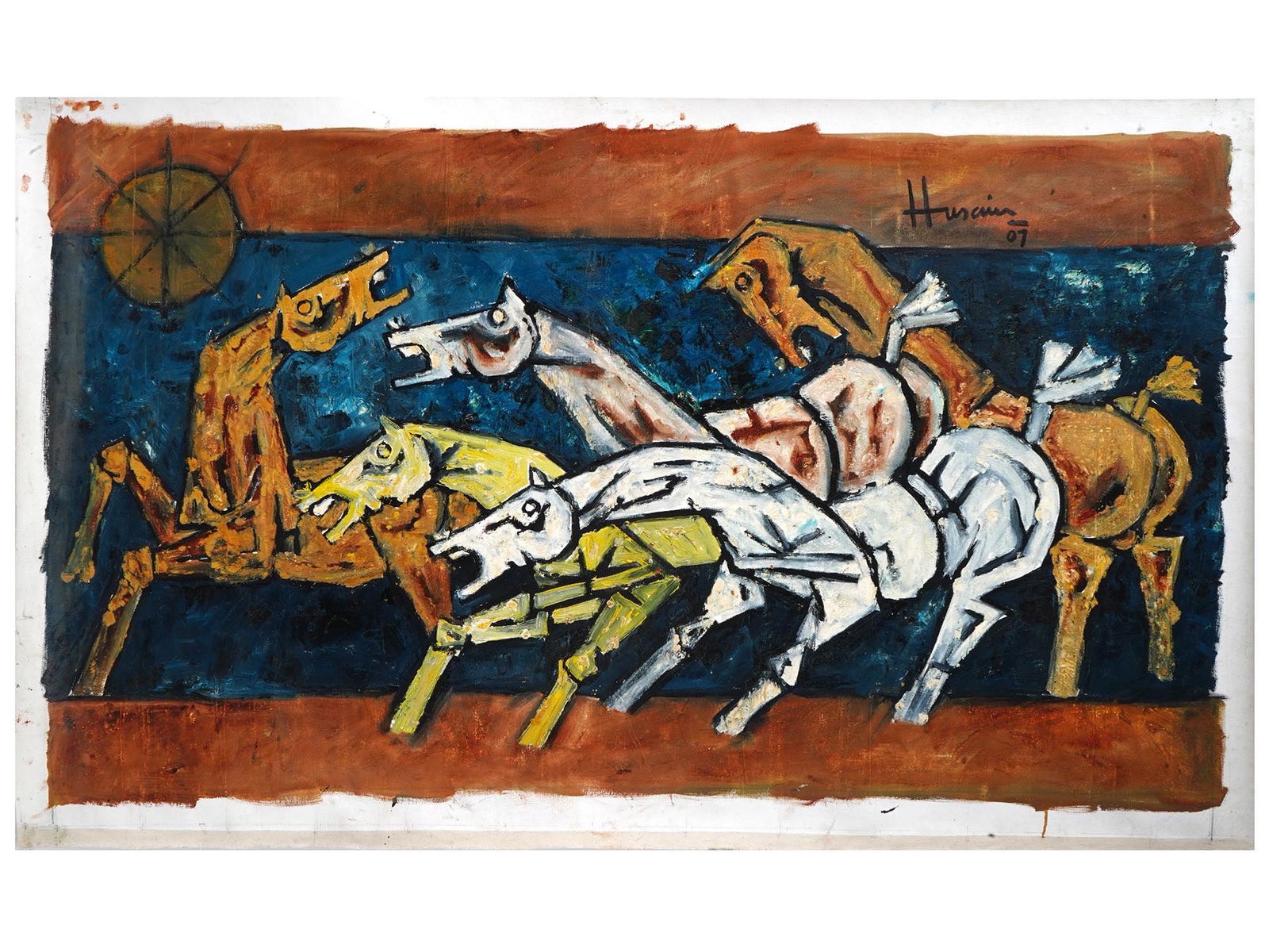 MAQBOOL FIDA HUSAIN INDIAN ACRYLIC PAINTING W COA (1 of 5)