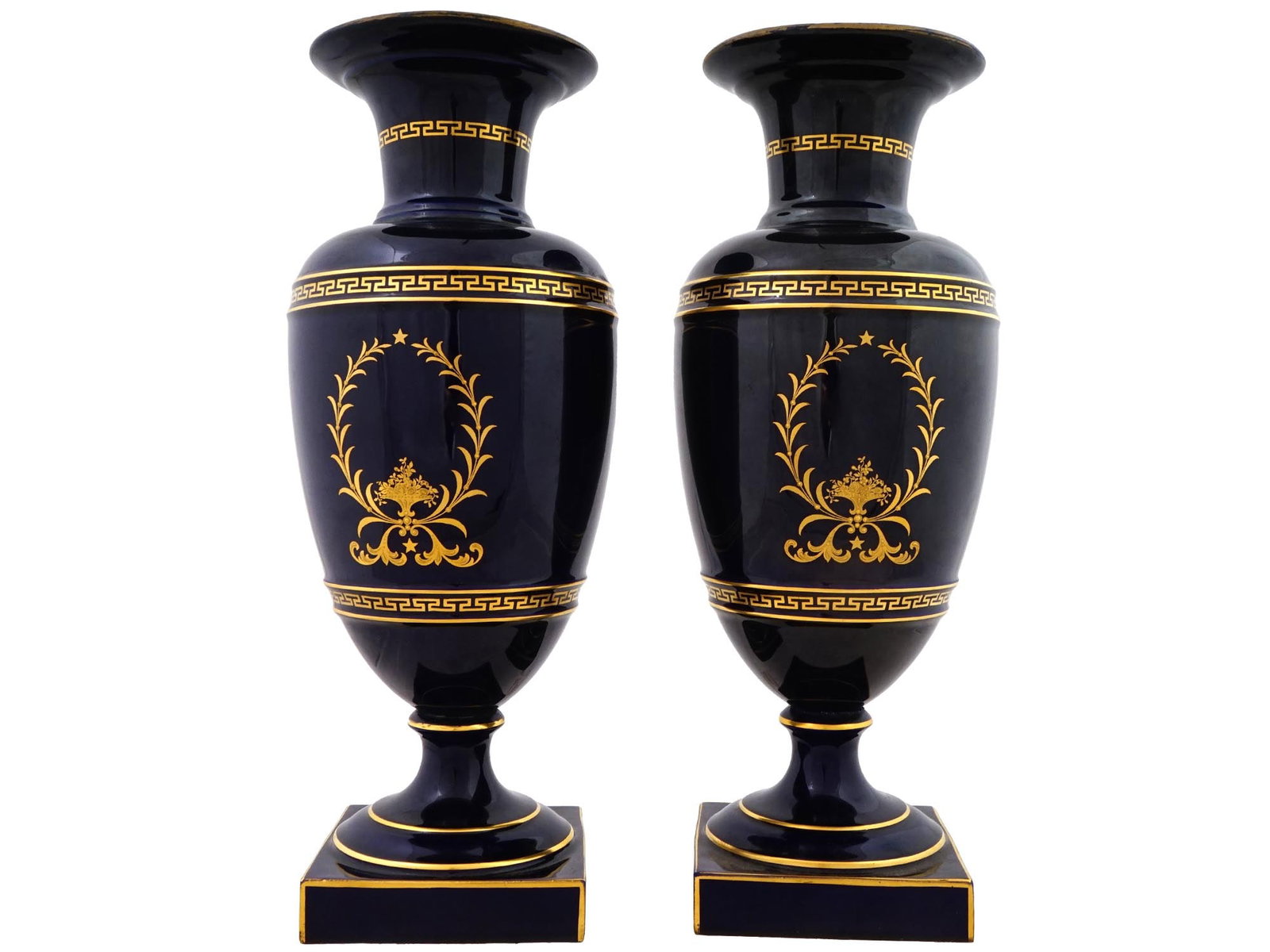 PAIR AMERICAN LENOX PORCELAIN COBALT BLUE VASES (1 of 11)