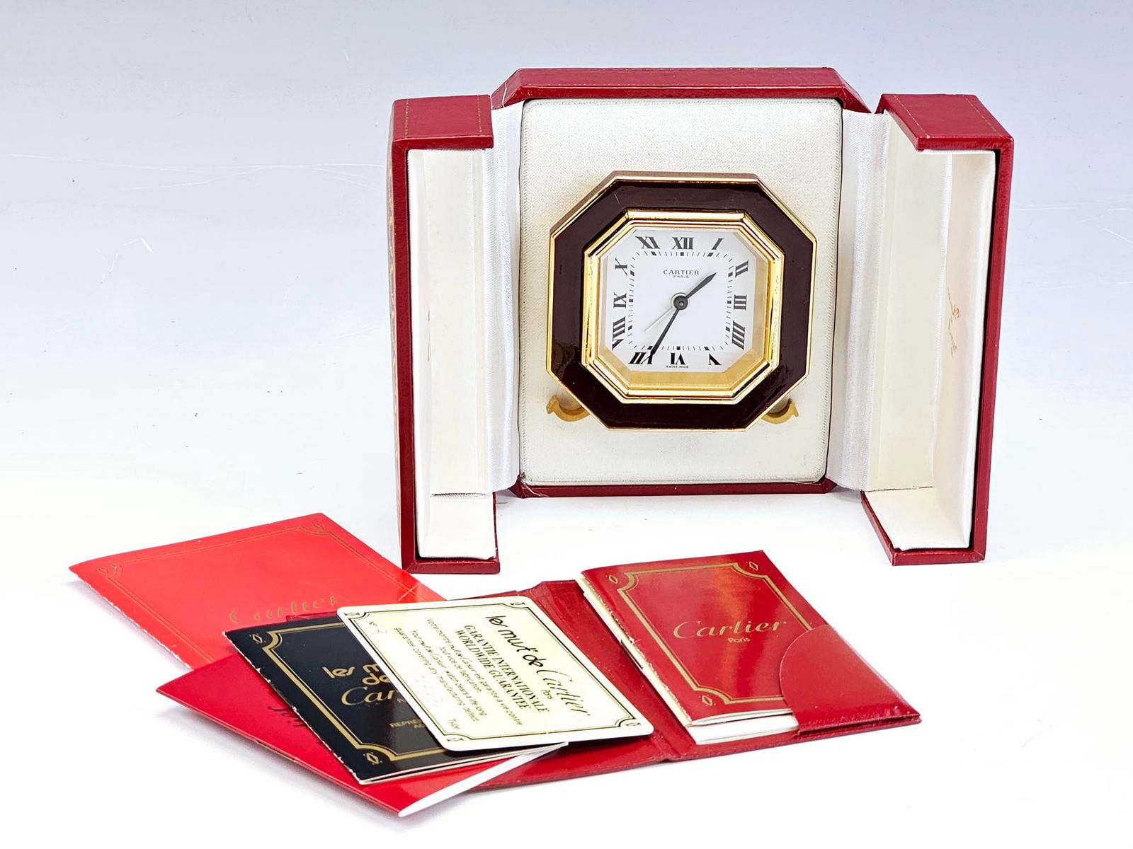 CARTIER PARIS GILT BRONZE AND ENAMEL DESK CLOCK IOB (1 of 7)