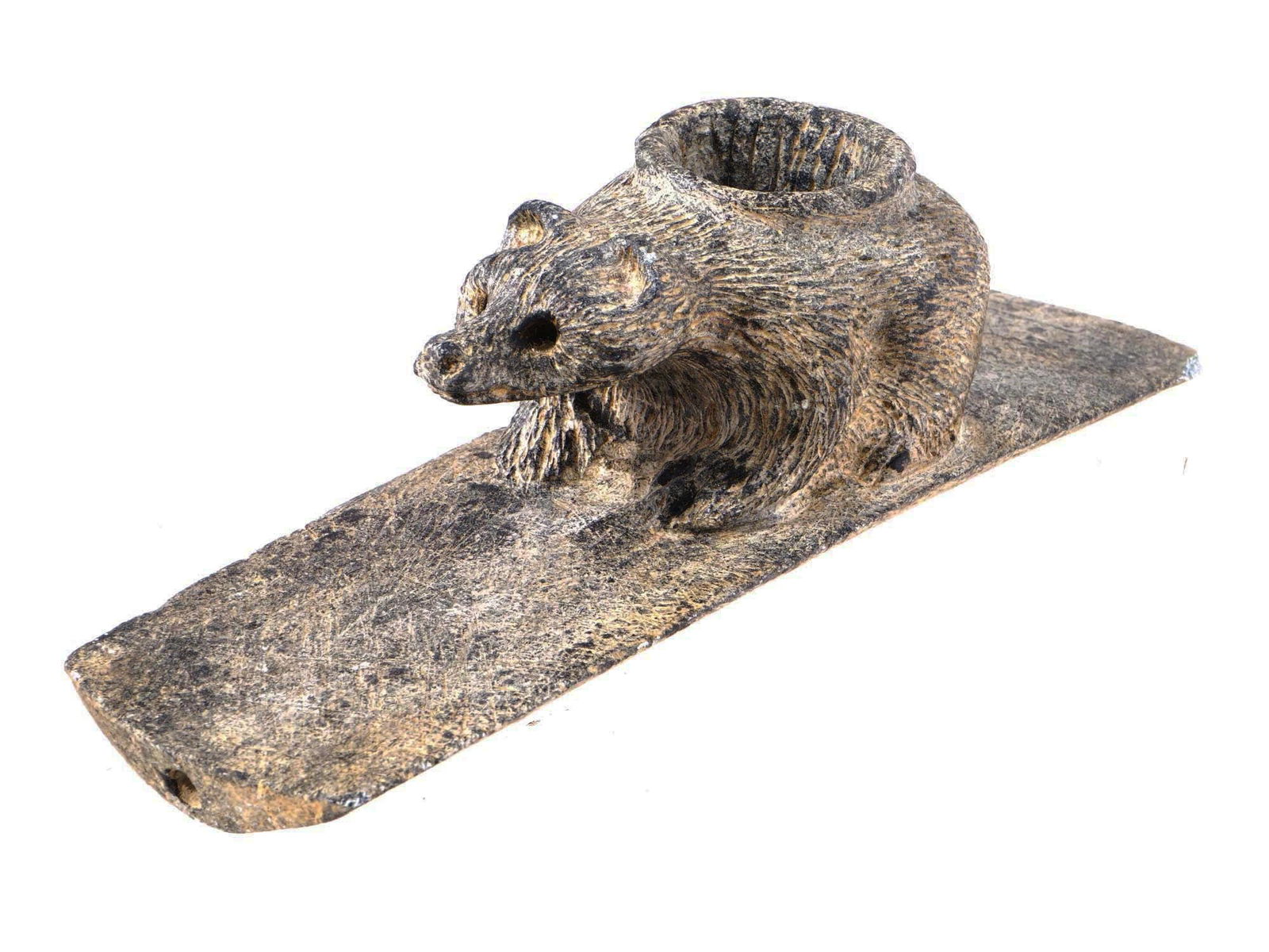 ANTIQUE NATIVE AMERICAN STONE PIPE REPRO W BEAR FIGURE (1 of 9)