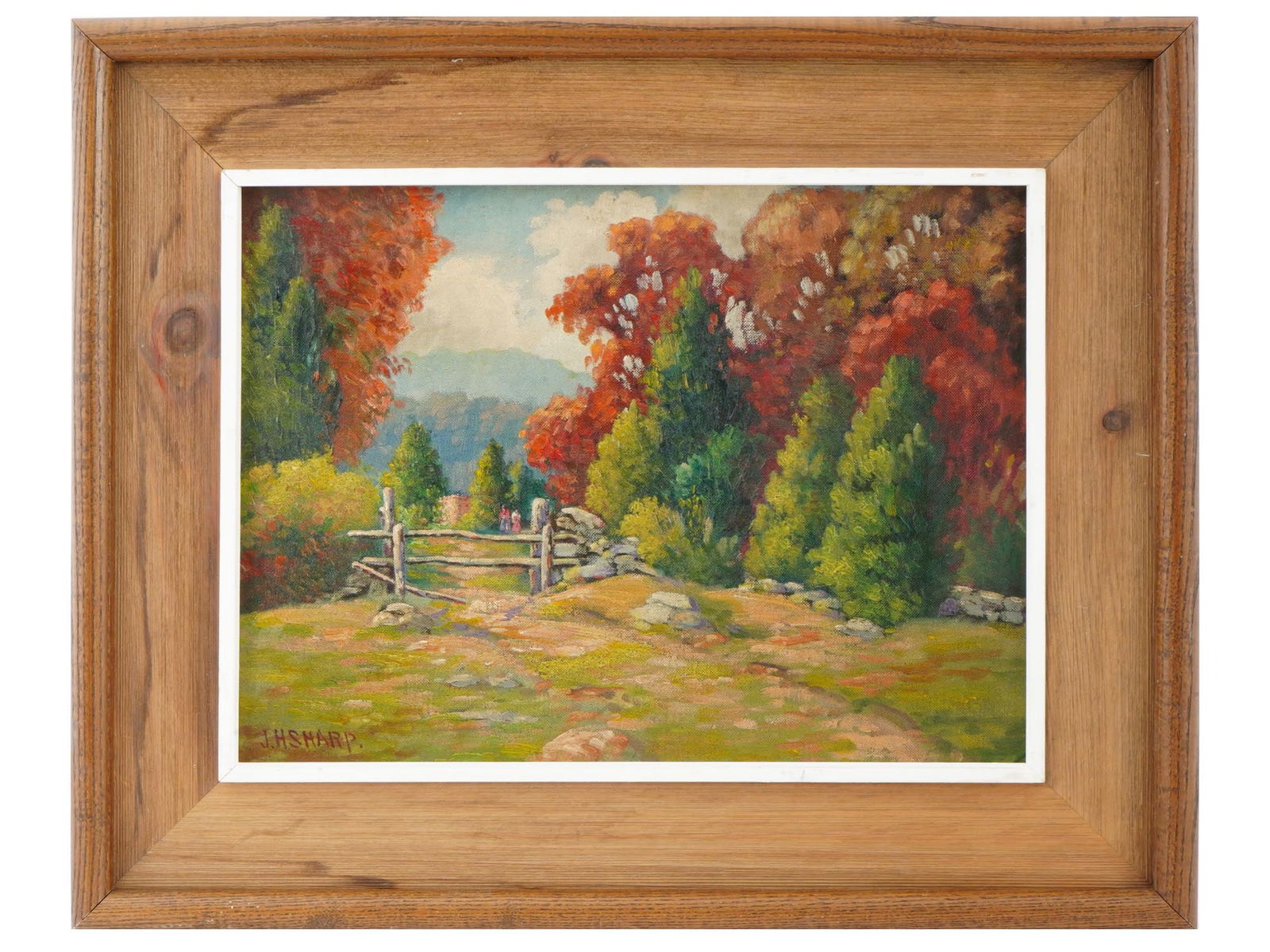 AMERICAN LANDSCAPE PAINTING BY JOSEPH HENRY SHARP: Joseph Henry Sharp, American, 1859 to 1953, oil painting on canvas laid on board depicting a rural landscape. Signed lower left. Framed. Joseph Henry Sharp was an American painter and a founding membe