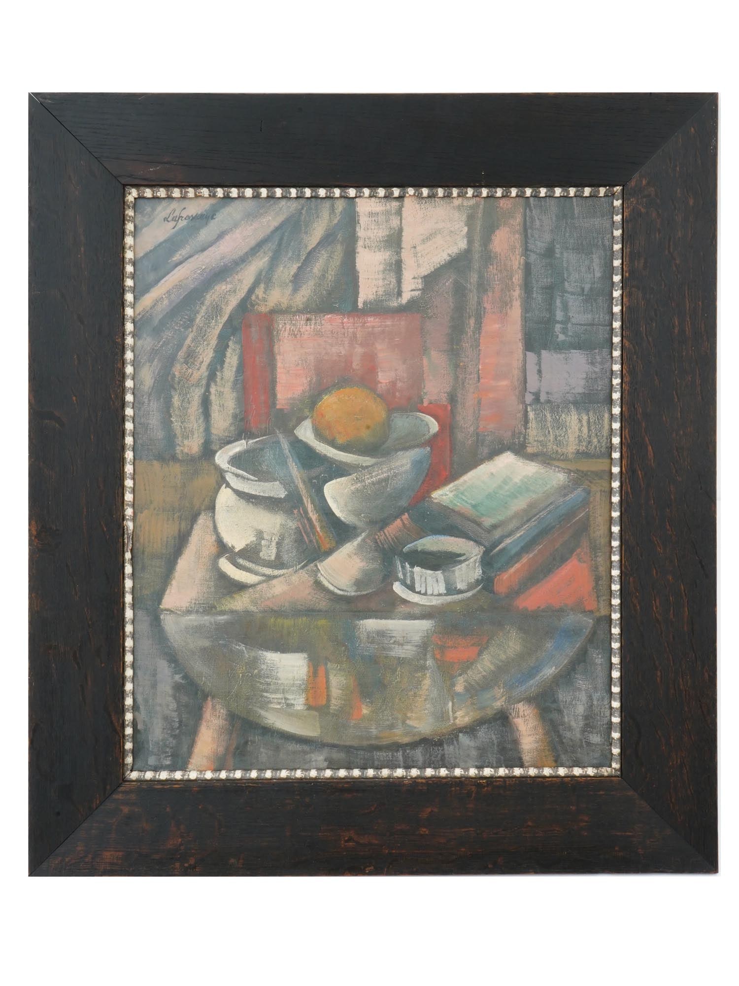 FRENCH ROGER DE LA FRESNAYE OIL STILL LIFE PAINTING: An antique French oil on canvas still life painting by Roger de La Fresnaye, 1885 to 1925. The painting depicts ????????? ?? ????? ?? ??????? ???? ? ?????????? ? ????????? ????. Signed upper left. Rog