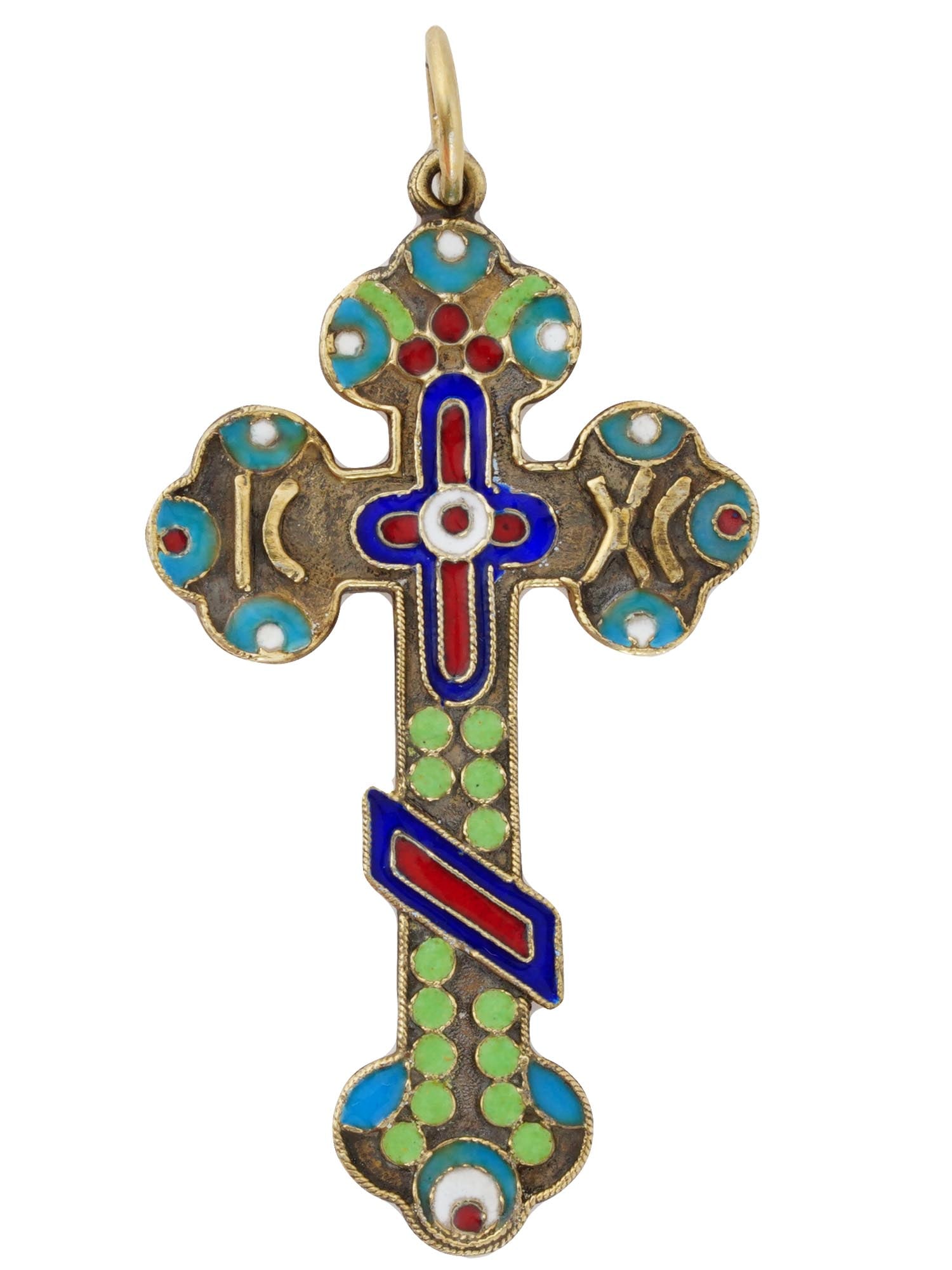 RUSSIAN GILT SILVER ENAMEL ORTHODOX CROSS PENDANT (1 of 5)