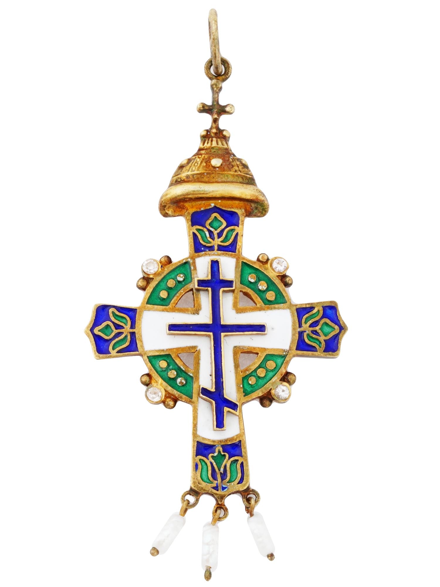 RUSSIAN SILVER ENAMEL CROSS PENDANT WITH PEARLS (1 of 4)