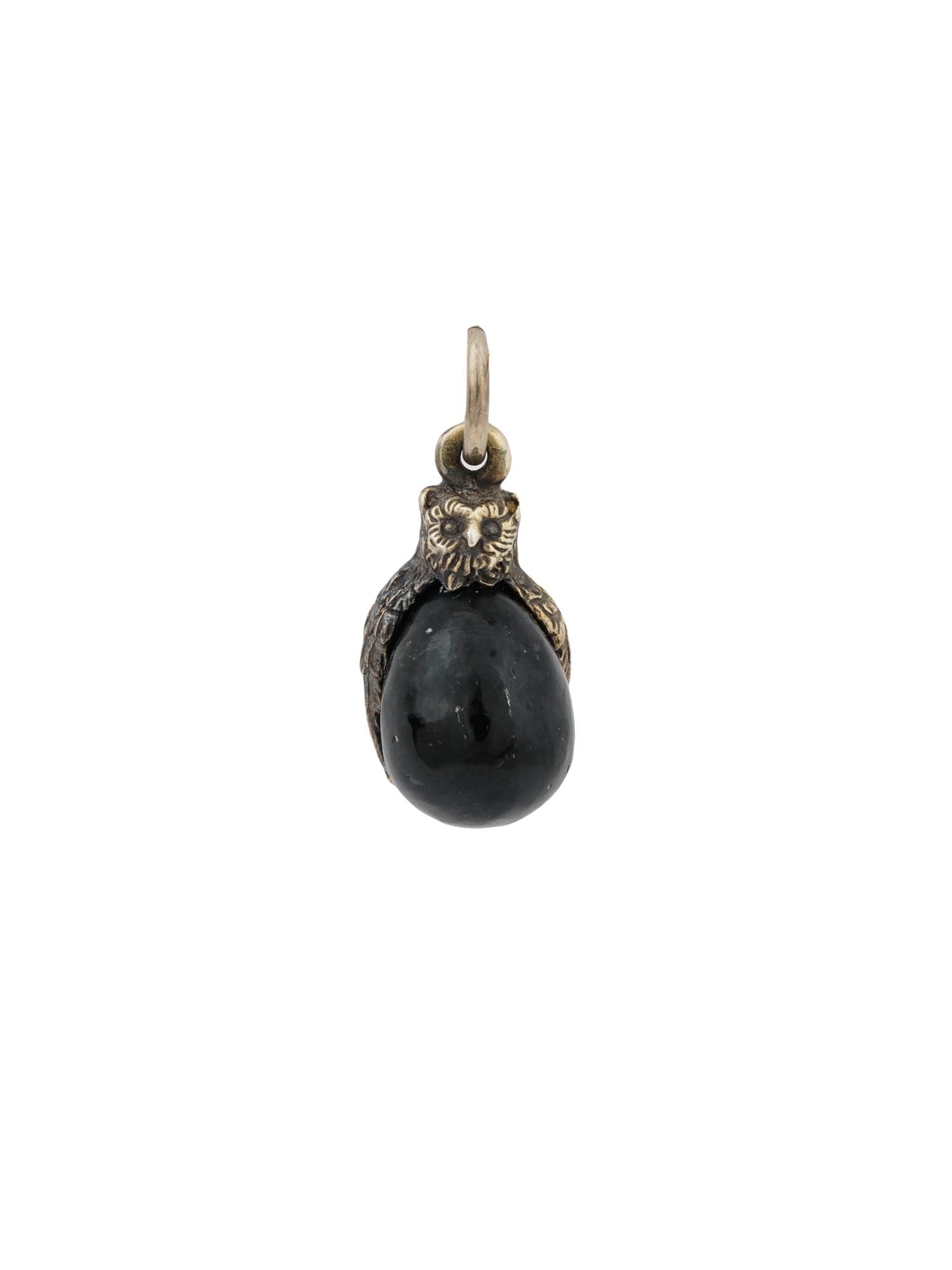 RUSSIAN 84 GILT SILVER OWL BLACK JADE EGG PENDANT (1 of 6)