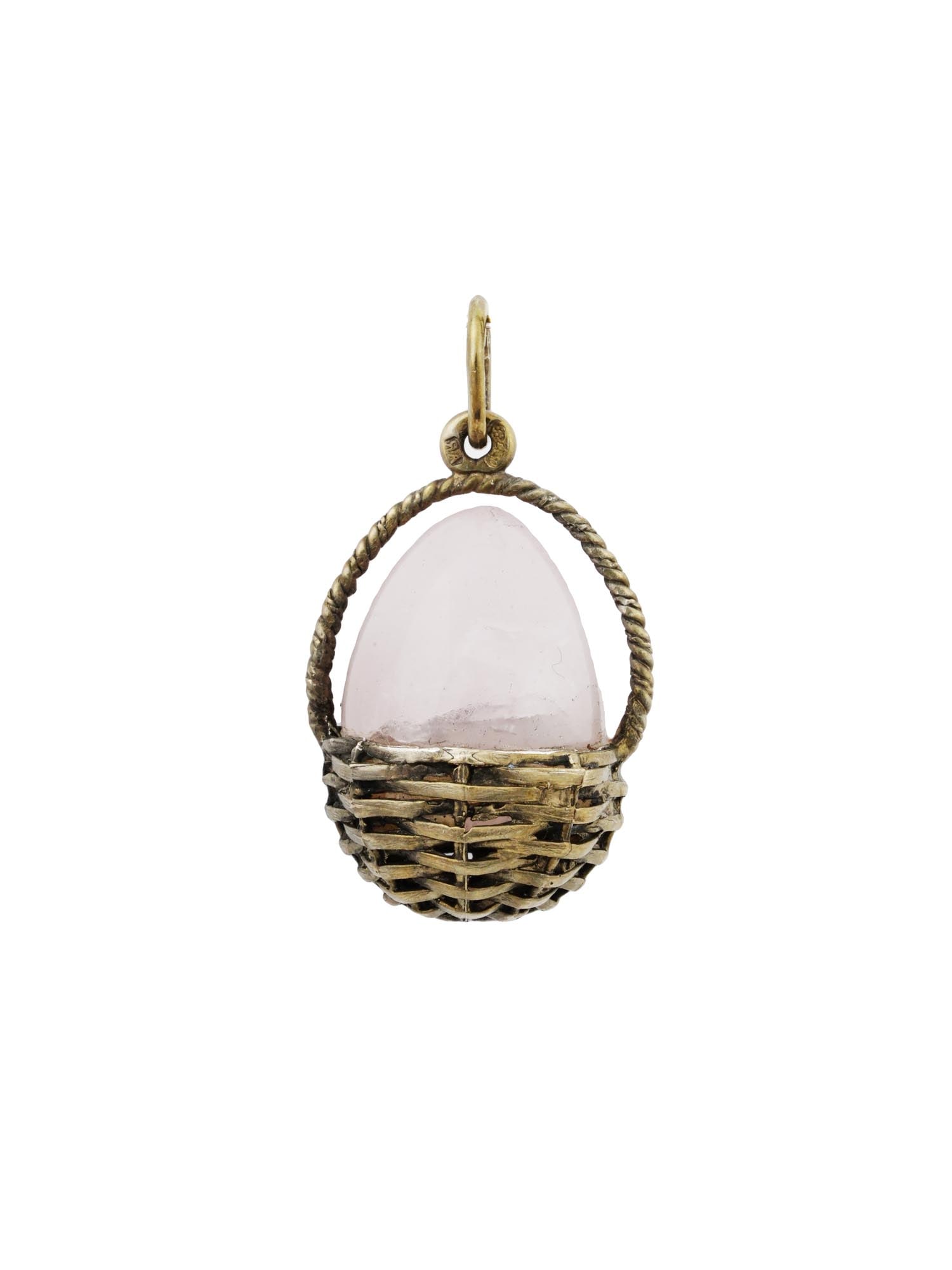 RUSSIAN GILT SILVER ROSE QUARTZ BASKET EGG PENDANT (1 of 7)