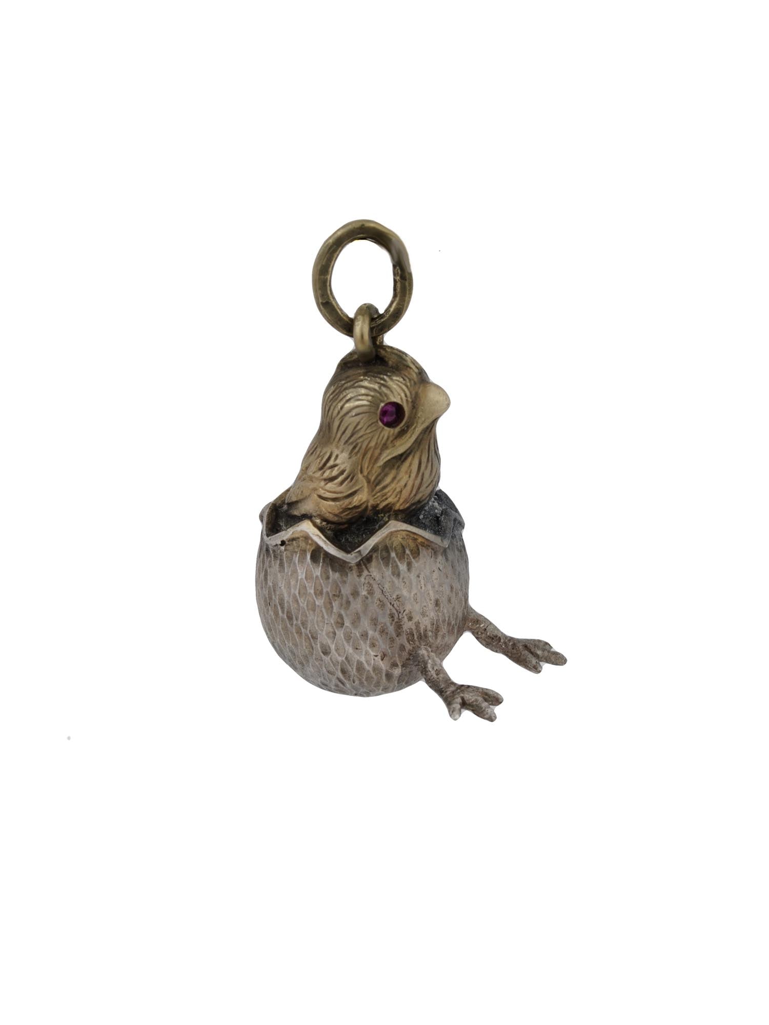 RUSSIAN GILT SILVER RUBY CHICK EGG PENDANT (1 of 6)