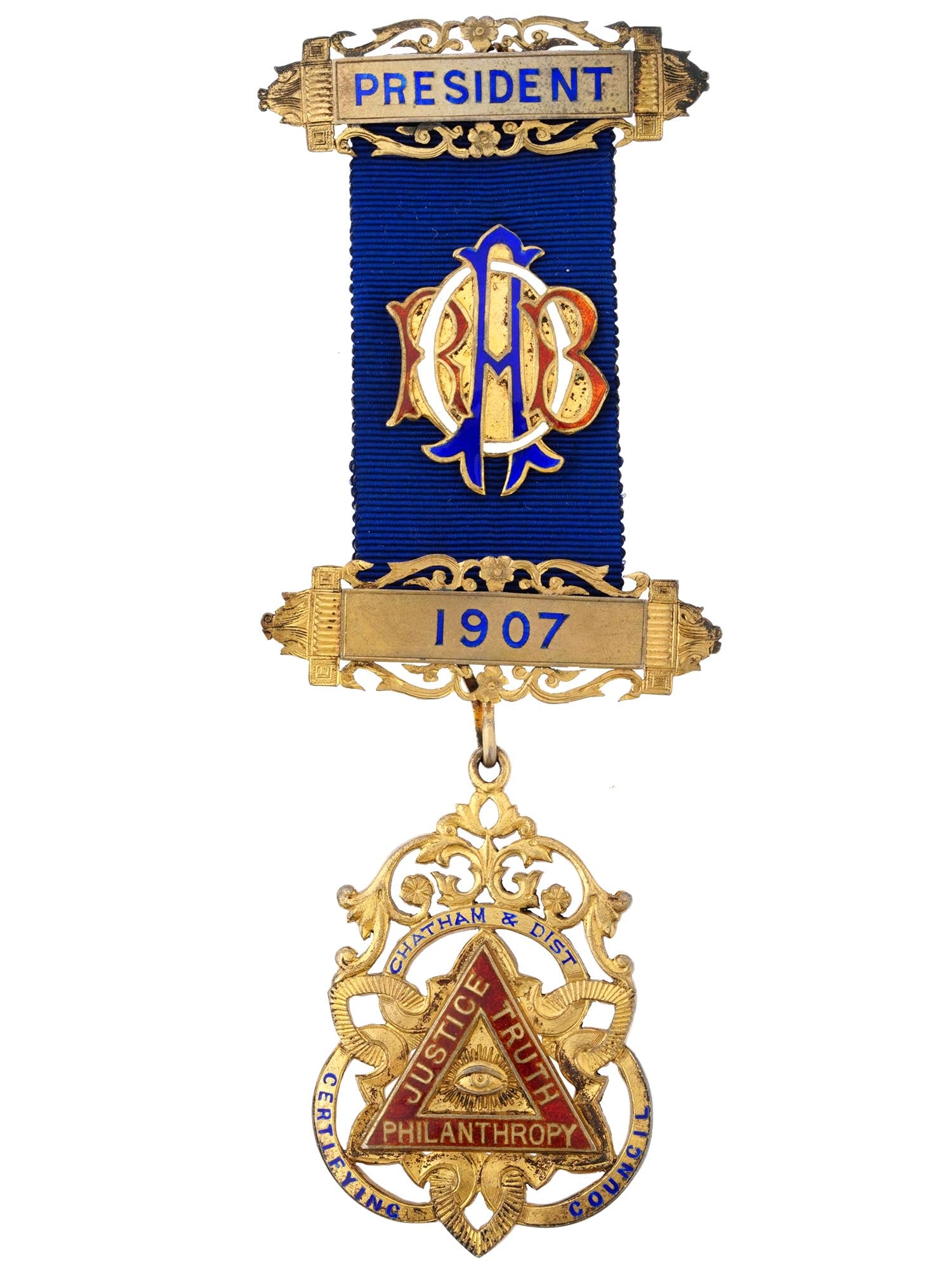 ANTIQUE MASONIC STERLING SILVER AND ENAMEL MEDAL (1 of 5)