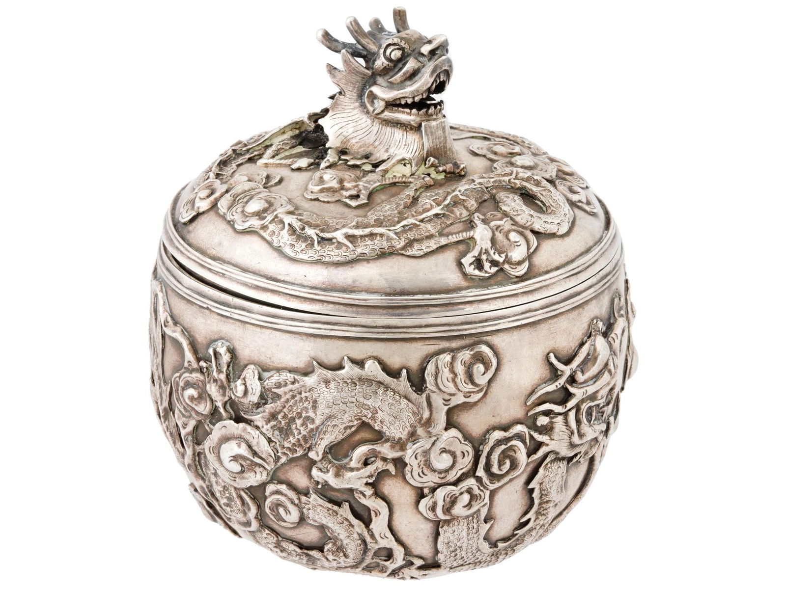 CHINESE EXPORT WANG HING AND CO SILVER DRAGON BOWL (1 of 6)