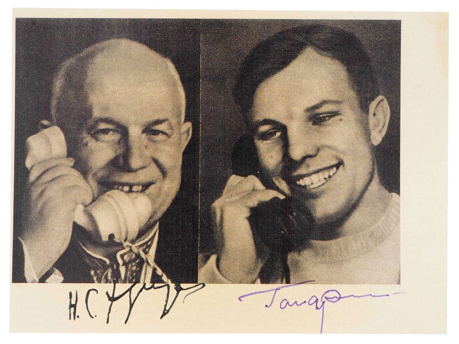 RUSSIAN AUSTRANAUT GAGARIN KHRUSHCHEV SIGNED PHOTO (1 of 2)