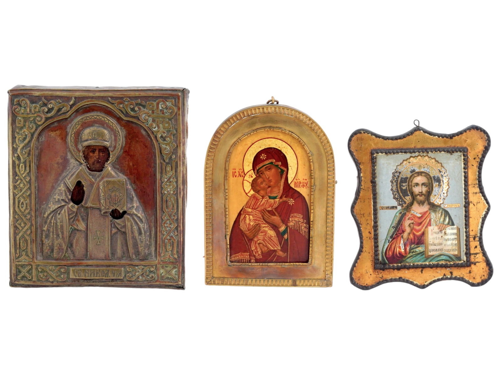 19TH C ANTIQUE RUSSIAN ORTHODOX TRAVEL ICONS (1 of 3)