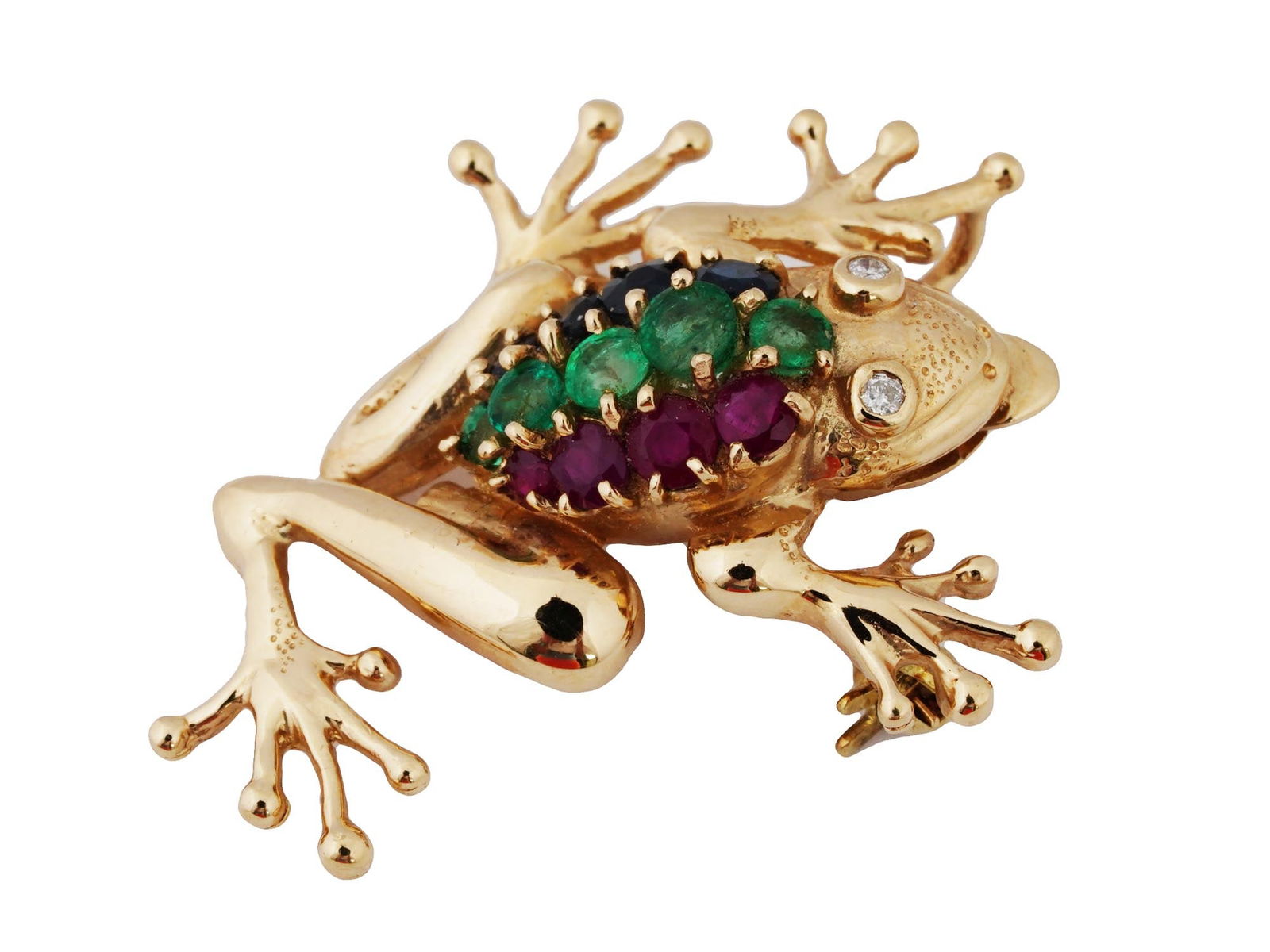 VINTAGE 14 K GOLD FROG BROOCH WITH PRECIOUS STONES (1 of 5)