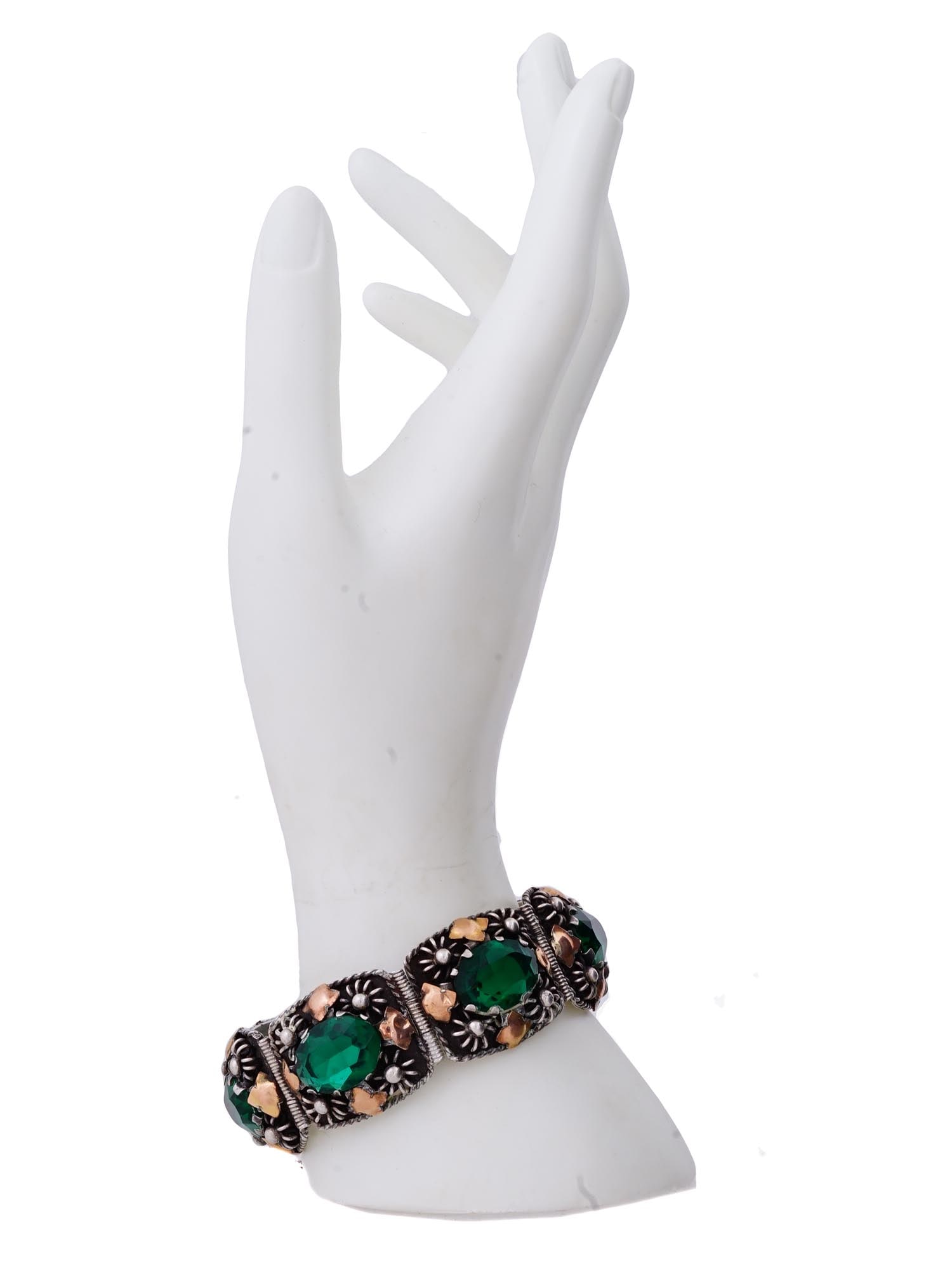 VINTAGE 900 SILVER LINKED BRACELET WITH TOURMALINES (1 of 8)