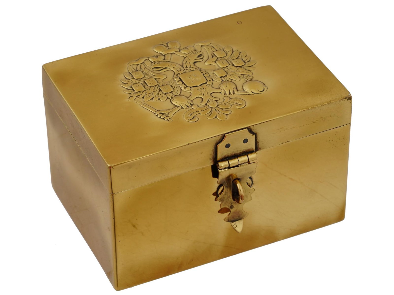 ANTIQUE RUSSIAN IMPERIAL BRASS BOX W COAT OF ARMS (1 of 10)