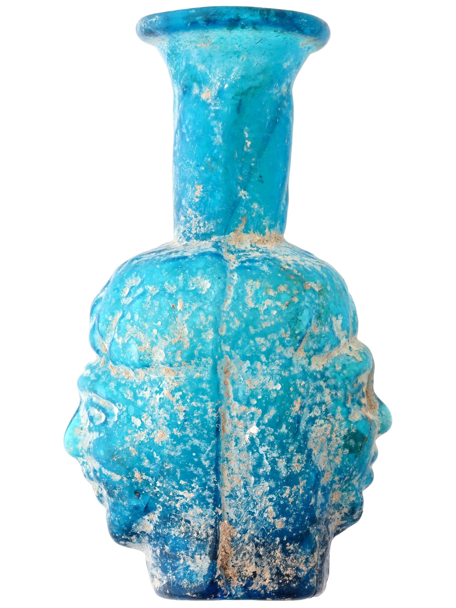 ANCIENT ROMAN GLASS BOTTLE WITH FACES 100 TO 300 AD (1 of 6)