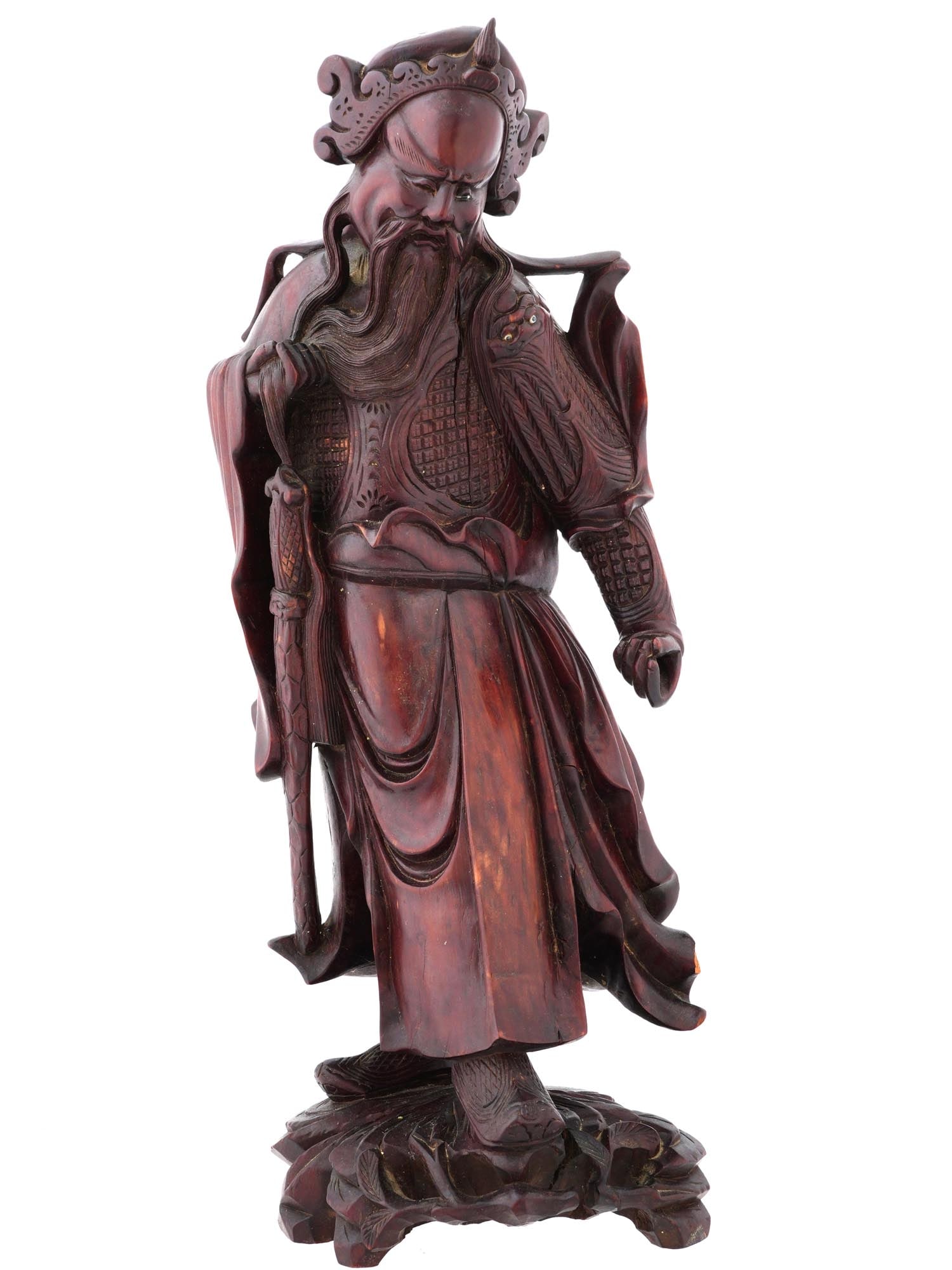 CHINESE WARRIOR GOD CARVED MAHOGANY WOOD SCULPTURE (1 of 8)