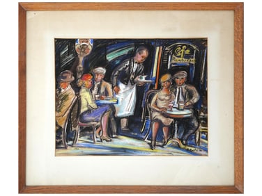 PARISIAN CAFE PASTEL PAINTING BY BERNARD EPSTEIN
