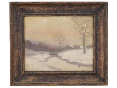 AMERICAN TONALIST WINTER LANDSCAPE OIL PAINTING