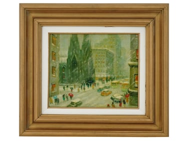 MANNER OF GUY WIGGINS NEW YORK STREET SCENE PAINTING