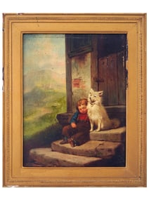 ANTIQUE OIL GENRE PAINTING AFTER ALBERT KINDLER