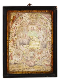 ANTIQUE 18TH C SPANISH VOTIVE MIXED MEDIA PAINTING