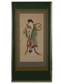 JAPANESE GEISHA WATERCOLOR PAINTING ON SILK SIGNED