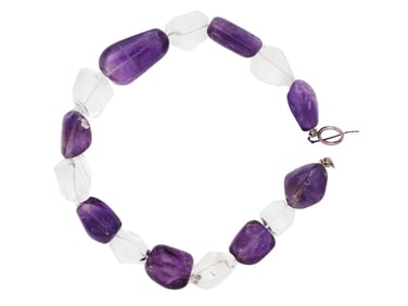 VINTAGE CLEAR AMETHYST ROCK CRYSTAL BEADED NECKLACE