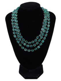 ANTIQUE LONG NECKLACE W FACETED GLASS BEADS