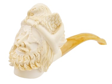 LARGE TURKISH CARVED BLOCK MEERSCHAUM PIPE W PIRATE