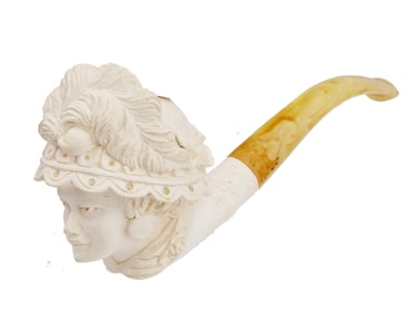 LARGE TURKISH HAND CARVED BLOCK MEERSCHAUM PIPE