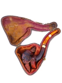 ANTIQUE BLOCK MEERSCHAUM PIPE WITH AN AMBER STEM