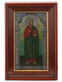 ANTIQUE 19TH C RUSSIAN ICON STACHYS IN SILVER RIZA