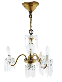 VINTAGE GILT BRASS AND LEAD CRYSTAL CHANDELIER
