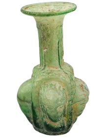 ANCIENT ROMAN GLASS VASE WITH RELIEF FACE IMAGES