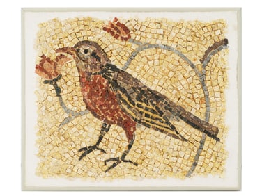 ANCIENT EARLY ROMAN MOSAIC BIRD WITH FLOWERS