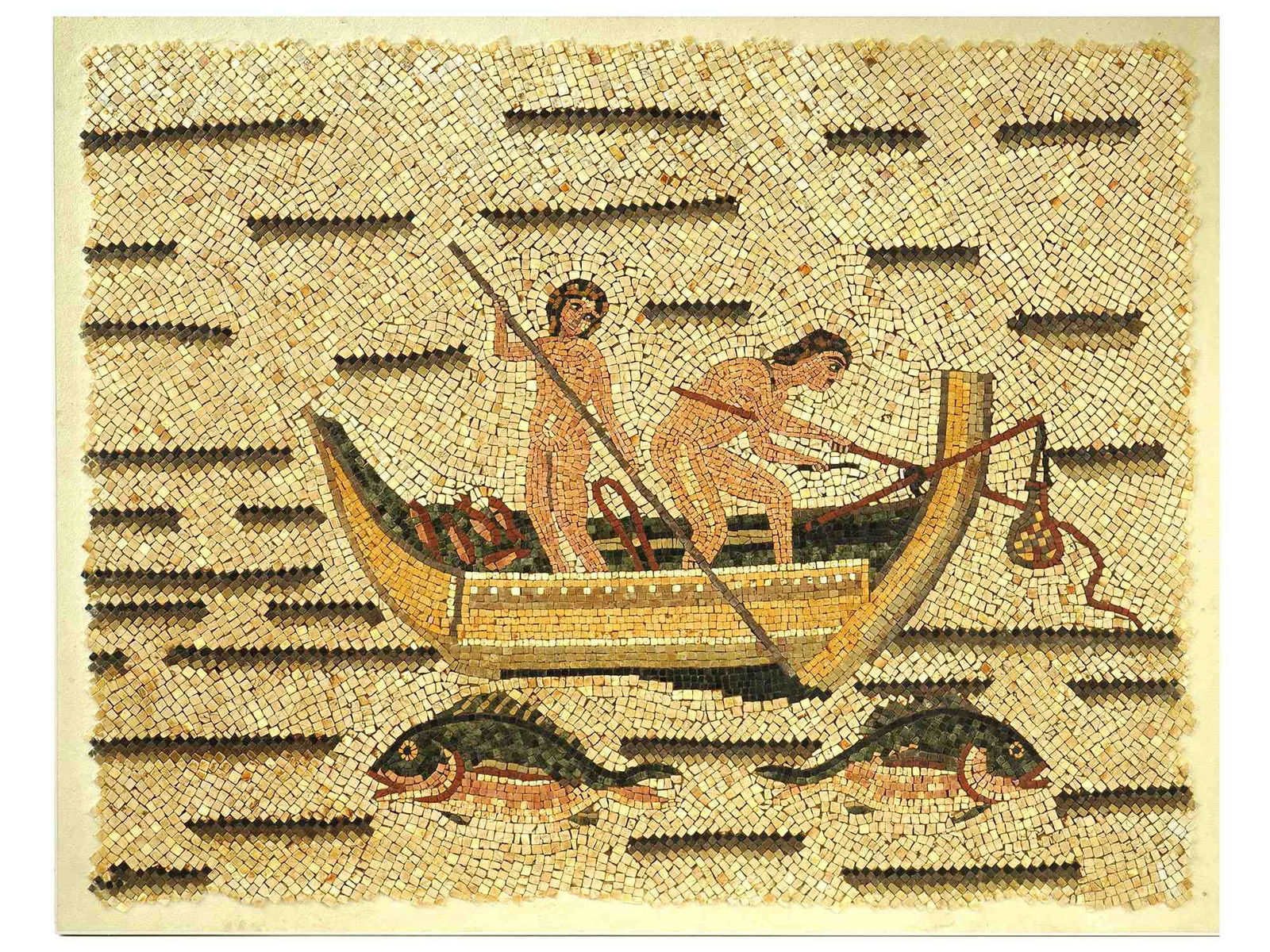 ANCIENT BYZANTINE FRAGMENT OF A MOSAIC PIECE FISHERMEN (1 of 6)