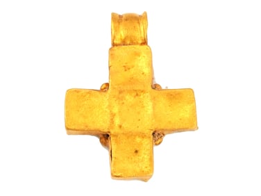ANCIENT BYZANTINE GLASS CROSS PENDANT IN GOLD FITTINGS
