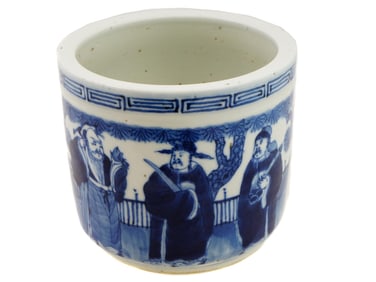 19TH C ANTIQUE BLUE AND WHITE PORCELAIN BRUSH POT