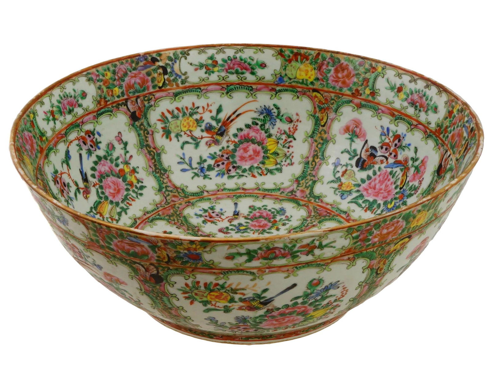 LARGE CHINESE FAMILLE ROSE PORCELAIN BOWL W FLOWERS (1 of 10)