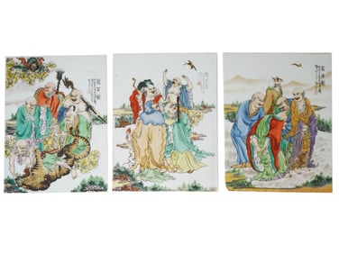 CHINESE REPUBLIC HAND PAINTED PORCELAIN TILES