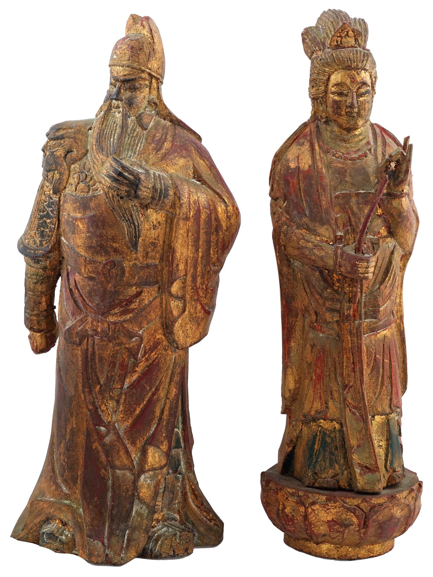JAPANESE HAND CARVED GILDED WOODEN FIGURES (1 of 8)