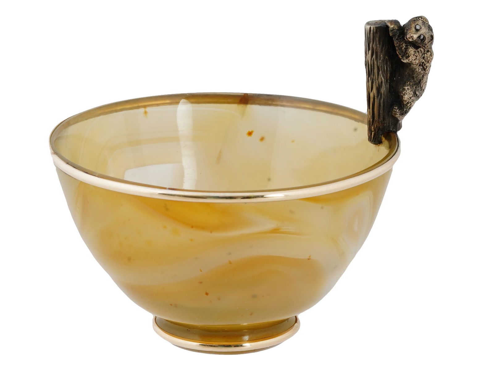 RUSSIAN CARVED AGATE AND GOLD BOWL W BEAR FIGURINE (1 of 7)