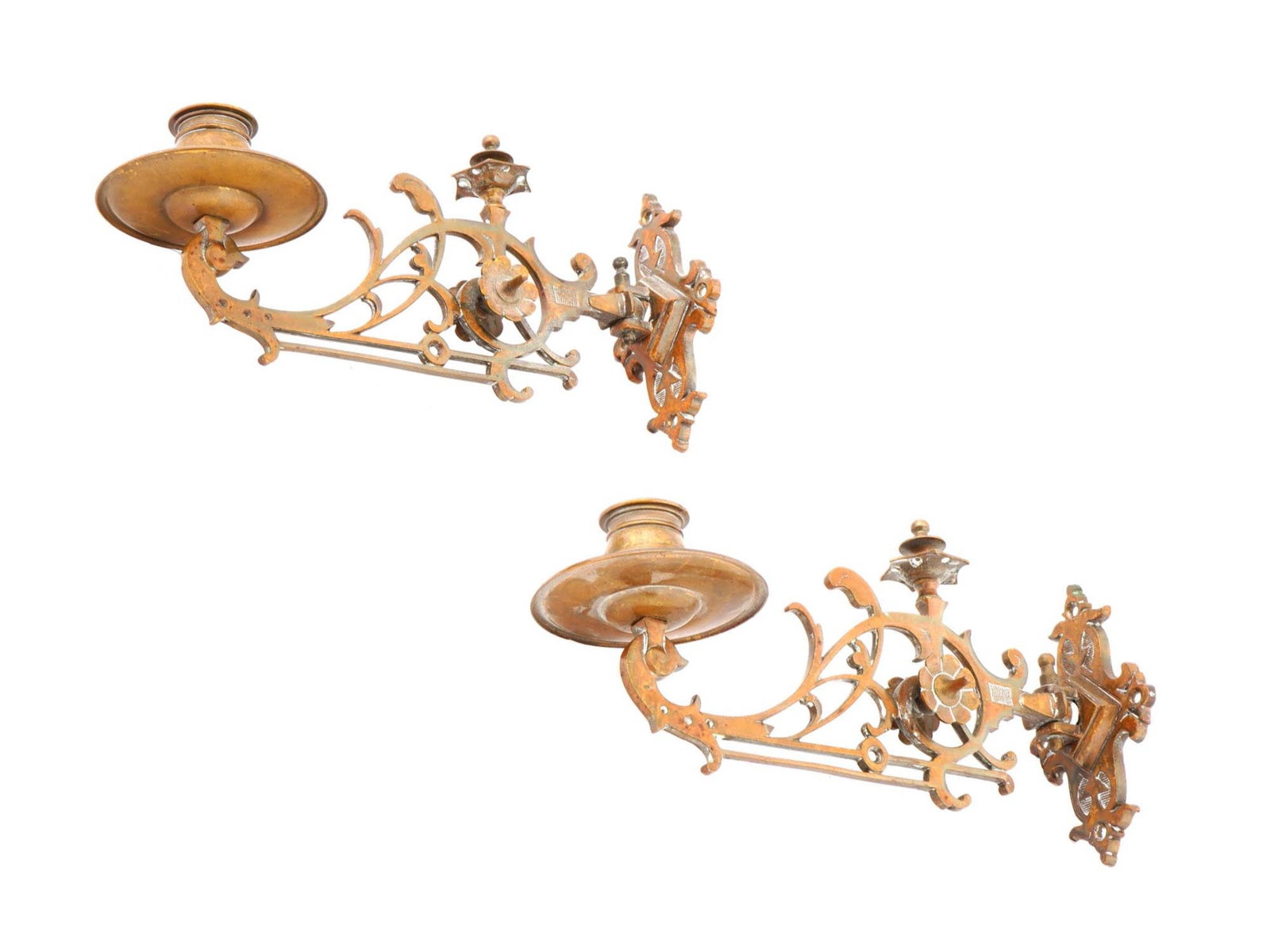 ANTIQUE ROTATING BRASS PIANO CANDLE SCONCES DEP MUSTER (1 of 6)