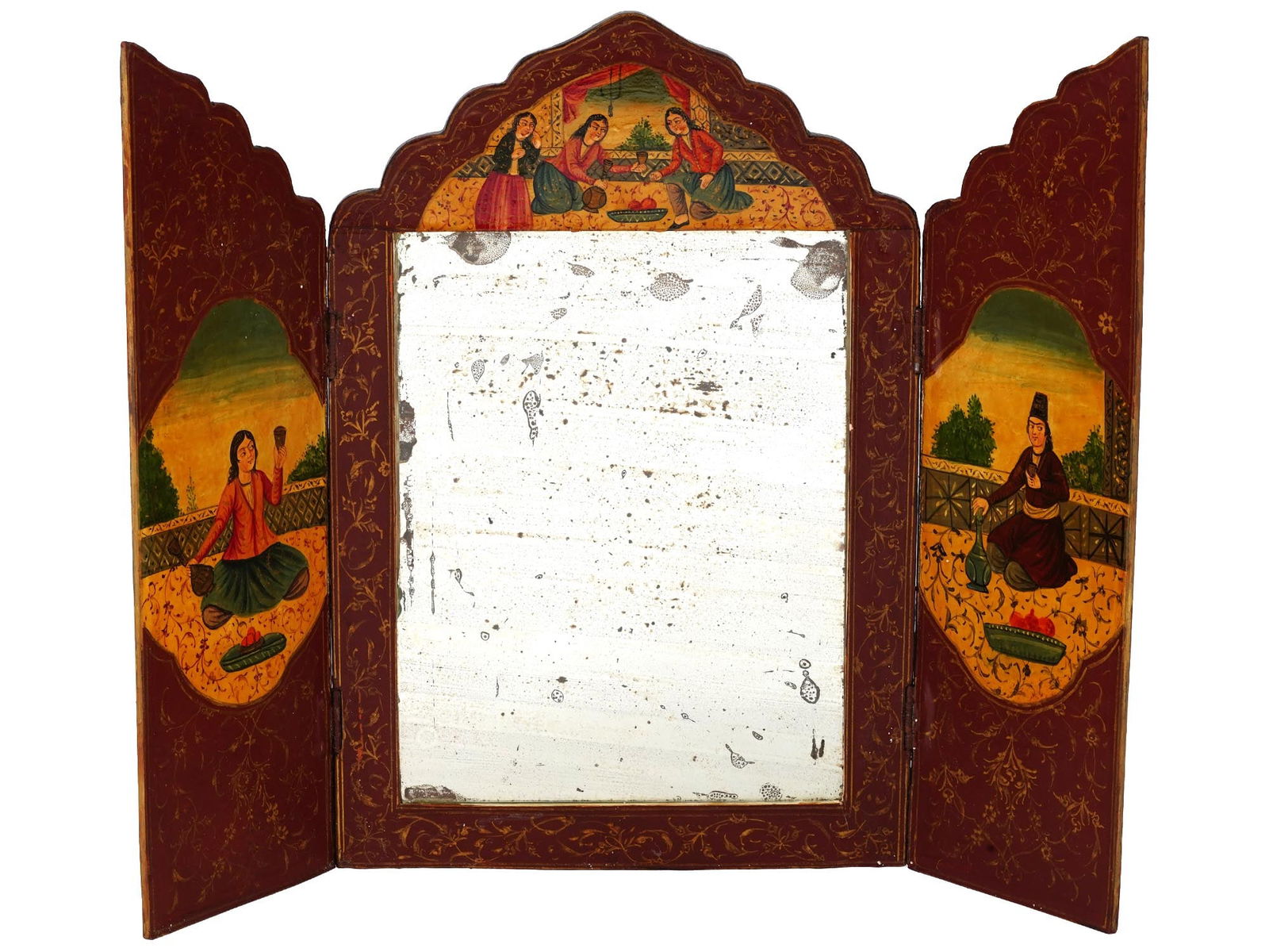 ANTIQUE IRANIAN MIRROR IN WOODEN CASE WITH HINGED DOORS (1 of 7)