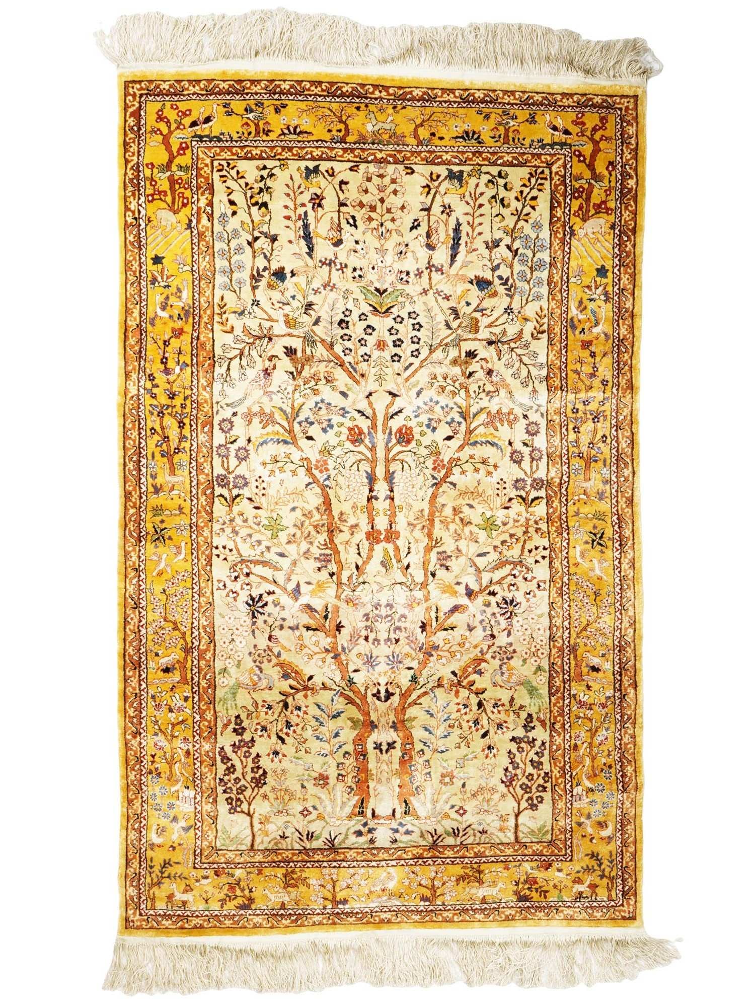 TURKISH TREE OF LIFE DESIGN HAND WOVEN SILK CARPET (1 of 6)