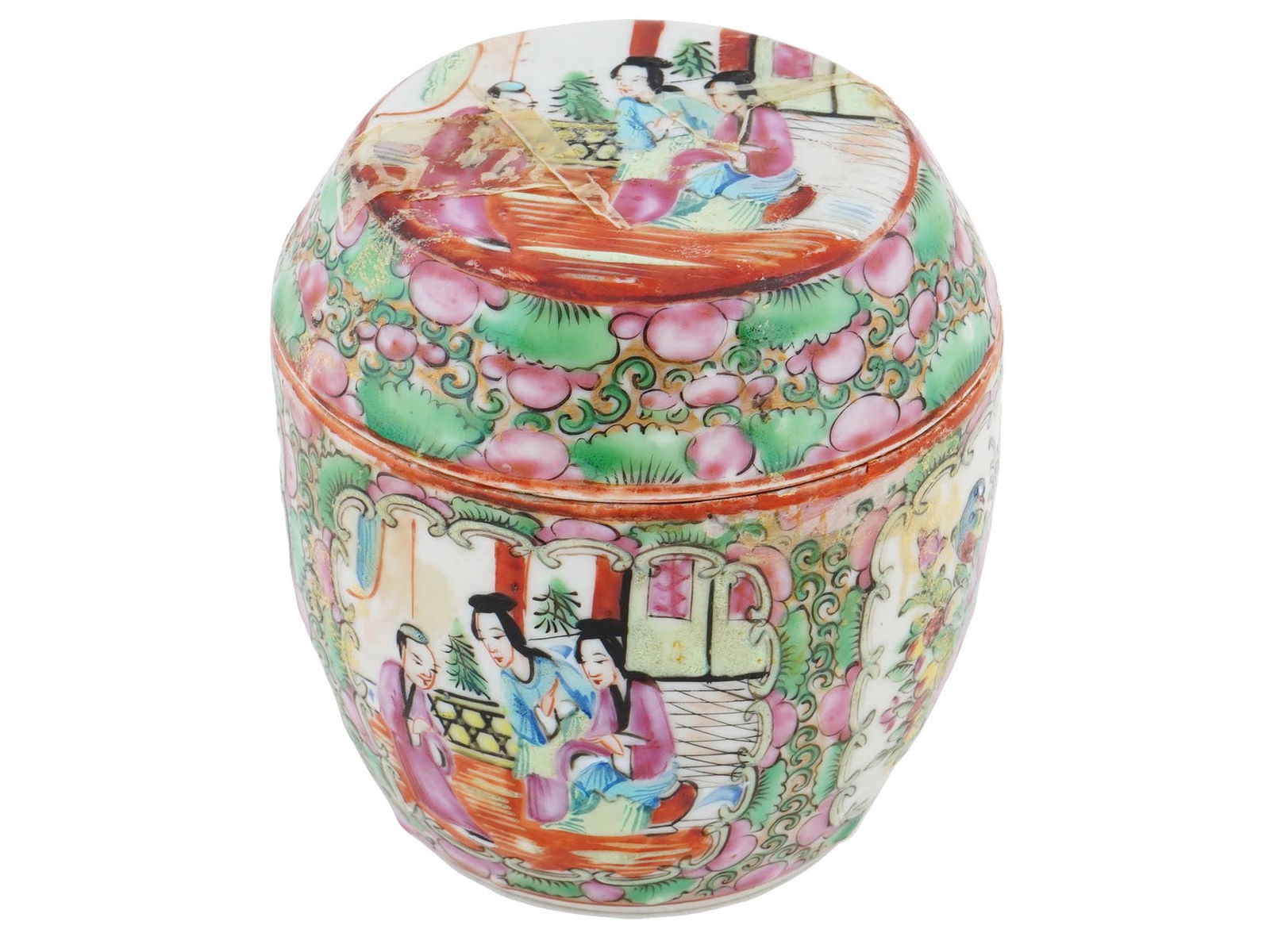 ANTIQUE CHINESE EXPORT FAMILLE ROSE PORCELAIN BOX (1 of 6)