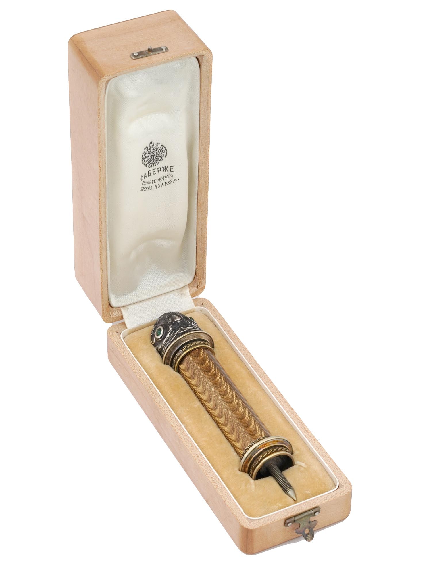 RUSSIAN SILVER ENAMEL EMERALDS OWL PARASOL HANDLE (1 of 9)