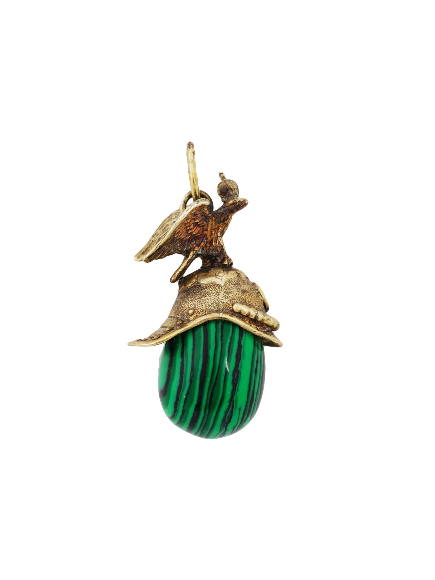 RUSSIAN GILT SILVER MALACHITE HELMET EGG PENDANT (1 of 7)