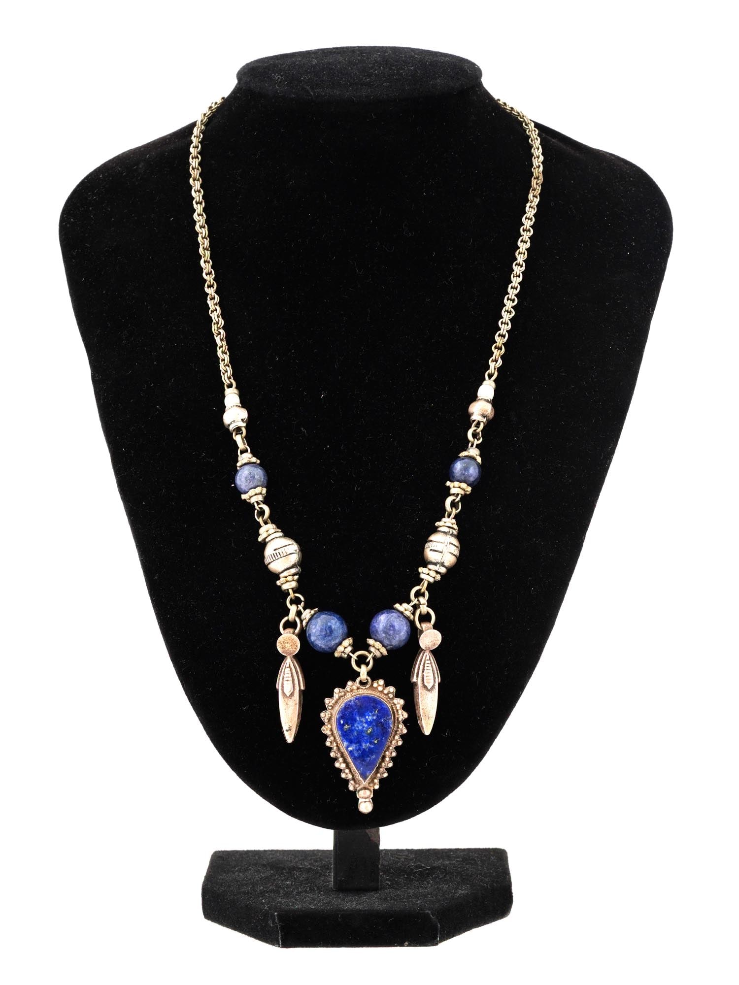 ANTIQUE STERLING SILVER LAPIS LAZULI CHAIN NECKLACE (1 of 5)